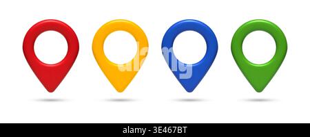 3D colorful pin icons glossy set Stock Vector