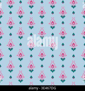 Light Blue Pink Folk Paisley Art Stock Vector