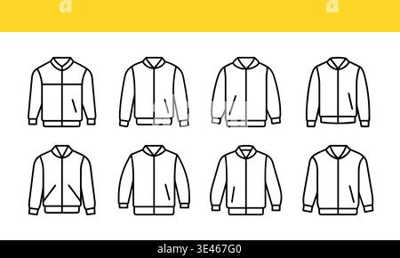 Collection of Minimalist Line Drawings of Jacket Designs in Various Styles Stock Vector