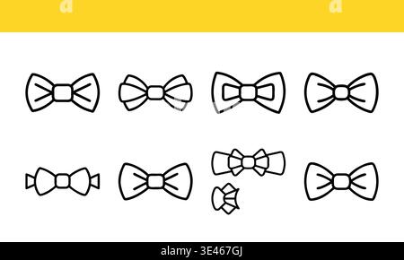 Collection of Various Bow Tie Illustrations in Different Styles and Sizes Stock Vector