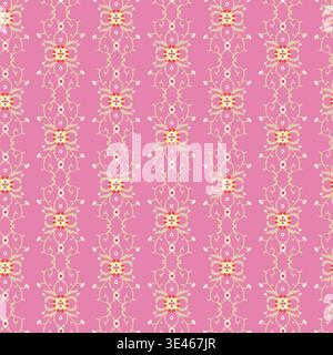 Pink Delicate Floral Vine Stripe Motif Stock Vector