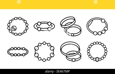 Simple Line-drawn Bracelet Designs on Yellow Background Stock Vector