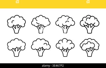Broccoli line art icon collection with minimal outline variations. Stock Vector