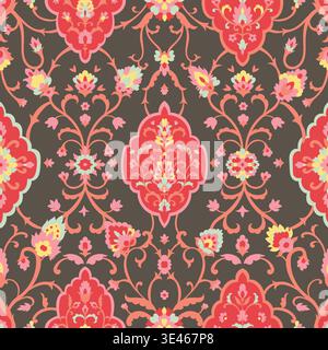 Dark Moody Floral Damask Medallion Art Stock Vector