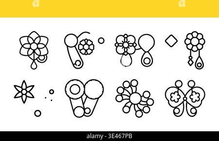 Abstract flower line art icon collection with minimal outline variations. Stock Vector