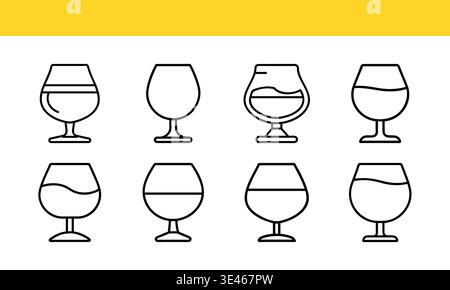 Glassware line art icon collection with minimal outline variations. Stock Vector