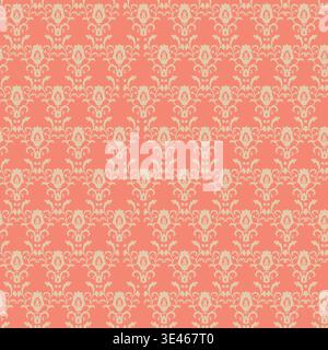 Coral Pink Damask Floral Silhouette Art Stock Vector
