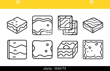 Cake slice line art icon collection with minimal outline variations. Stock Vector
