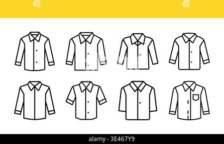 Shirt line art icon collection with minimal outline variations. Stock Vector