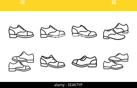 Dress shoe line art icon collection with minimal outline variations. Stock Vector
