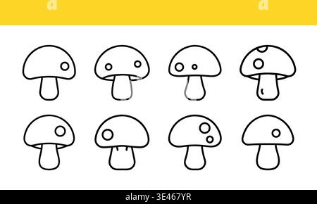 Mushroom line art icon collection with minimal outline variations. Stock Vector