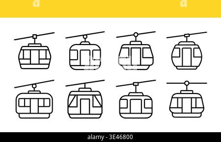 Gondola lift line art icon collection with minimal outline variations. Stock Vector