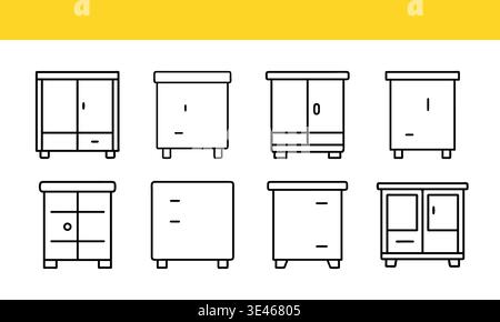 Cabinet furniture line art icon collection with minimal outline variations. Stock Vector
