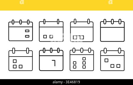 Calendar icon line art collection with different date layout variations. Stock Vector