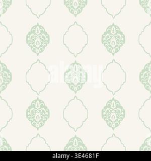 Light Green Damask Floral Silhouette Motif Stock Vector