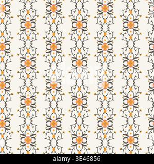Cream Orange Delicate Floral Vine Stripe Stock Vector