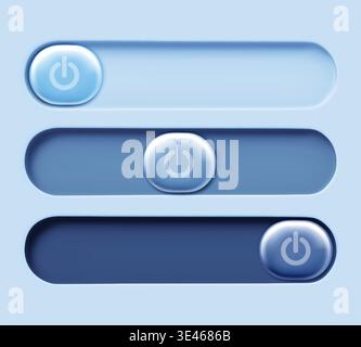 Blue toggle buttons set for user interface design. Vector realistic illustration of mode switch on and off slider in different positions, web app, mobile ui design and digital platform design element Stock Vector