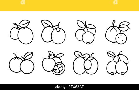 Citrus fruit line art icon collection with minimal outline variations. Stock Vector