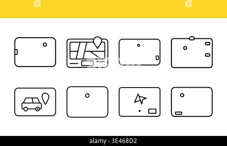 Map and location interface line icon collection with navigation and GPS screen concepts. Stock Vector