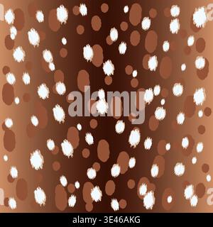 Seamless winter deer fawn, leopard fur pattern. Spotted animal skin texture with white dots on brown gradient background. Stock Vector