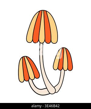 Groovy mushroom in trendy retro style. 70s hippie element. Isolated vector illustration in flat style on white background. Stock Vector