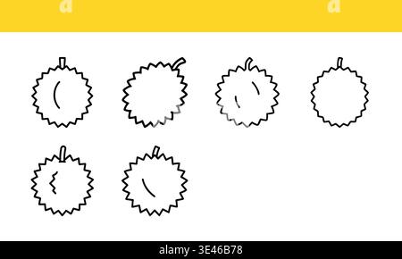 Durian fruit line icon collection in different outline variations. Stock Vector