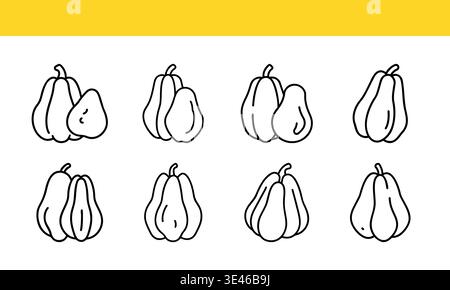 Bell Pepper Line Icons Set, Sweet Pepper Vegetable Outline Vector Collection Stock Vector