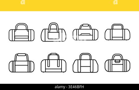 Collection of minimalist line-drawn duffel bags in various styles Stock Vector