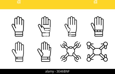 Glove and Molecular Structure Icons in Black and White on Yellow Background Stock Vector