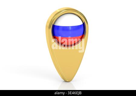 map pointer with flag of Russia, 3D rendering isolated on white background Stock Photo