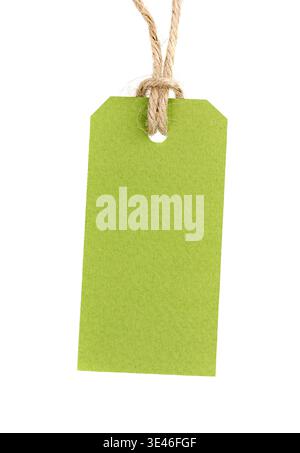 price tag from recycled paper on twine cord isolated on white background Stock Photo
