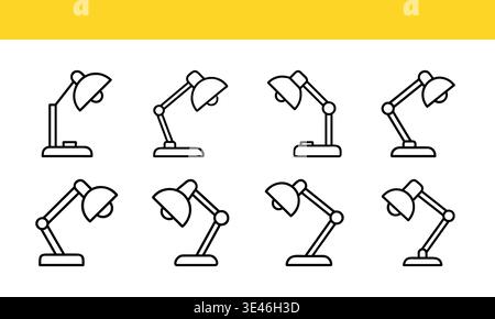 Desk Lamp Line Icons Set, Adjustable Lighting Outline Vector Collection Stock Vector