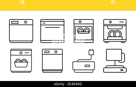 Collection of essential kitchen and laundry appliances for modern households. isolated on transparent background Stock Vector