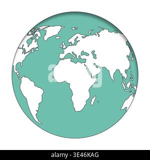 Minimalist stylized world globe map icon on teal background. Vector earth illustration for design Stock Photo