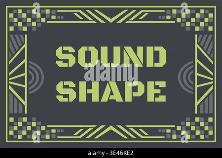 Decorative title plaque featuring sound shape text in bold block lettering within an art deco inspired geometric frame. Stock Vector
