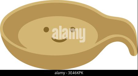 Cute illustration of a wooden spoon with a rounded shallow bowl and a small smiling face on the surface. Stock Vector