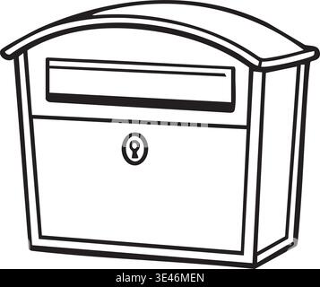 Simple illustration of a wall mounted mailbox with an arched top front mail slot and keyhole on the door panel. Stock Vector