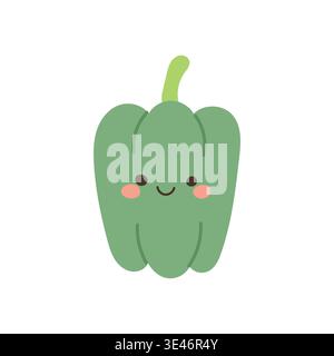 Food design cartoon with vector green bell pepper for nature icon illustration. Healthy vegetable white with food diet for natural organic health Stock Vector