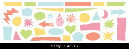 Shape vector frame and paper rectangle jagged with border grunge box. Background banner edge and shape illustration black with set texture vector Stock Vector