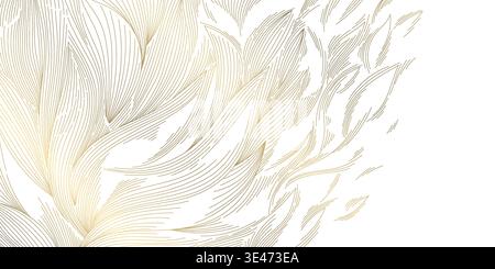 Luxury abstract wave pattern, elegant gold lines on white background. Modern vector design Japanese and Chinese elements, smooth curves, geometric Stock Vector