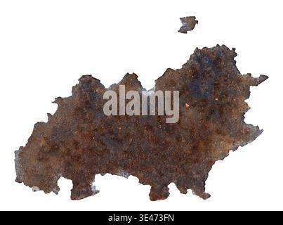 Isolated rusty metal piece on white background with internal text copy space Stock Photo
