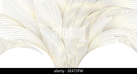 Luxury abstract wave pattern, elegant gold lines on white background. Modern vector design Japanese and Chinese elements, smooth curves, geometric Stock Vector