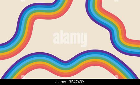 Retro 70s wavy rainbow lines background with copy space Stock Vector