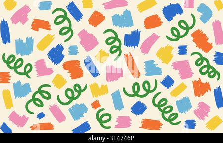 Fun colorful hand-drawn scribble pattern with brush strokes and squiggles Stock Vector