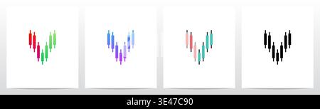 Candlestick Pattern Market Trading Letter Initial Logo Design V Stock Vector