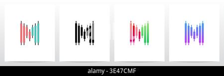 Candlestick Pattern Market Trading Letter Initial Logo Design M Stock Vector