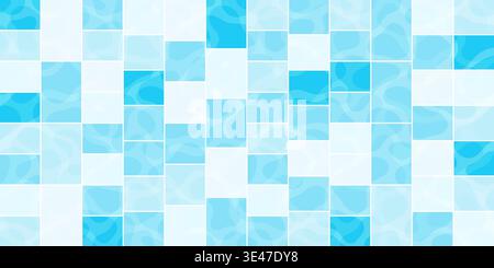 Blue pool tile mosaic pattern with water reflection and rectangular grid creating a realistic swimming pool background Stock Vector