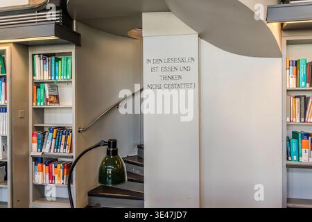 Eating and drinking are not permitted in the reading rooms of the German National Library in Leipzig, Saxony, Germany Stock Photo