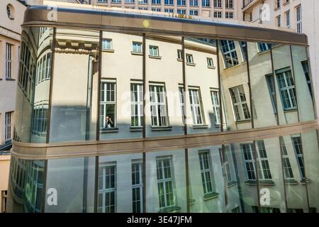 The music reading room, built in 2012, is located in the courtyard of the German National Library. Leipzig, Saxony, Germany Stock Photo