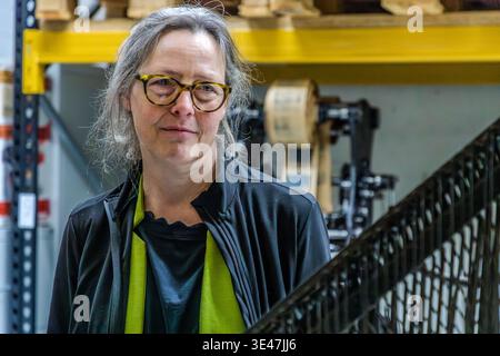 Stephanie Jacobs (Director of the German Book and Writing Museum) in the cultural history collection with printing tools. Leipzig, Saxony, Germany Stock Photo